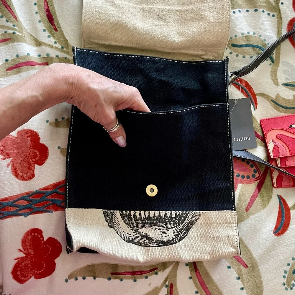 NWT Z Gallerie Large Skull Canvas Messenger Bag